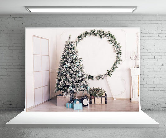 Wood Floor Christmas Wreath Backdrop for Photography Prop