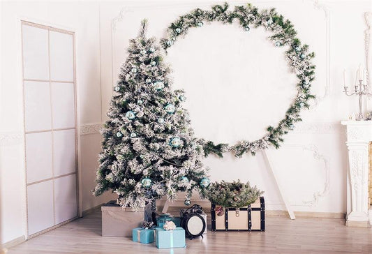 Wood Floor Christmas Wreath Backdrop for Photography Prop