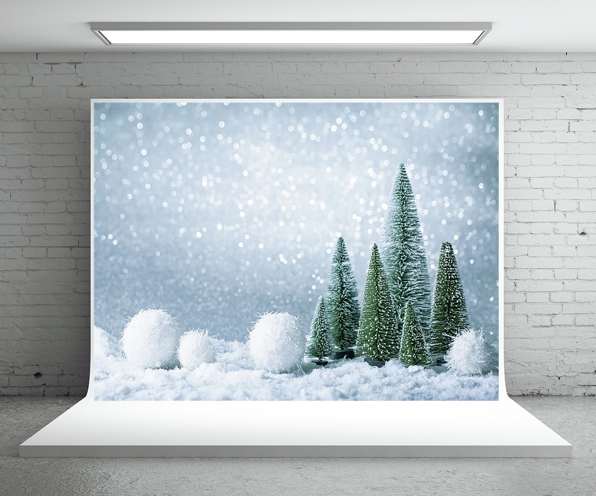 Sliver Glitter Snow Pine Photography Backdrop for Christmas