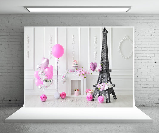 White Fireplace Paris Birthday Backdrop for Studio