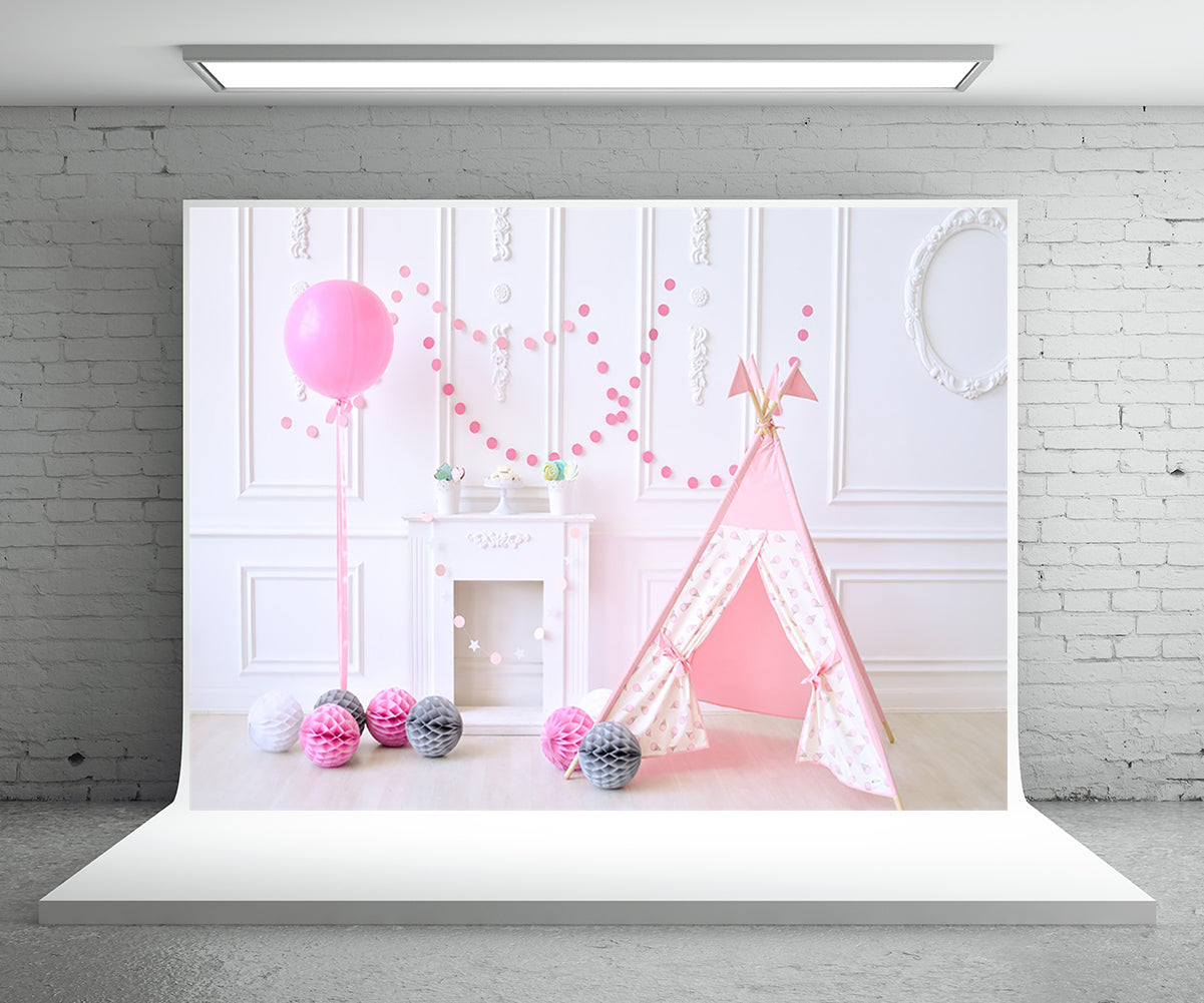Pink Tent Wood Floor Baby Show Photography Backdrop for Studio