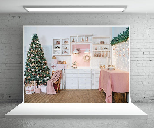 Kitchen Christmas Pink Photography Backdrop for Picture