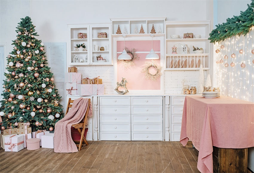 Kitchen Christmas Pink Photography Backdrop for Picture