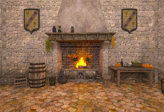 Vintage Brick Christmas Fireplace Backdrop for Photography Prop