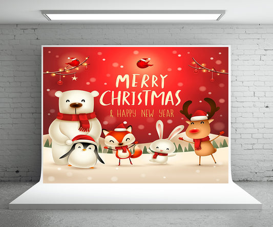 Red Merry Christmas Cartoon Photography Backdrops