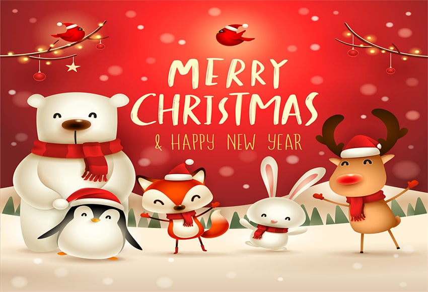 Red Merry Christmas Cartoon Photography Backdrops