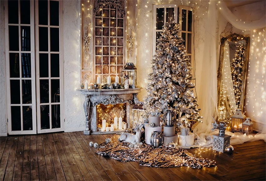 Glitter Christmas Wood Floor Photo Backdrops for Party