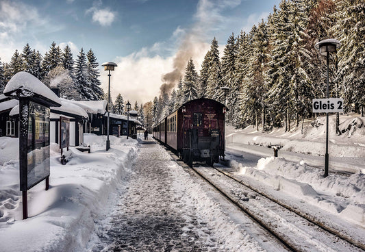 Vintage Train Winter Snow Road Backdrop for Photo