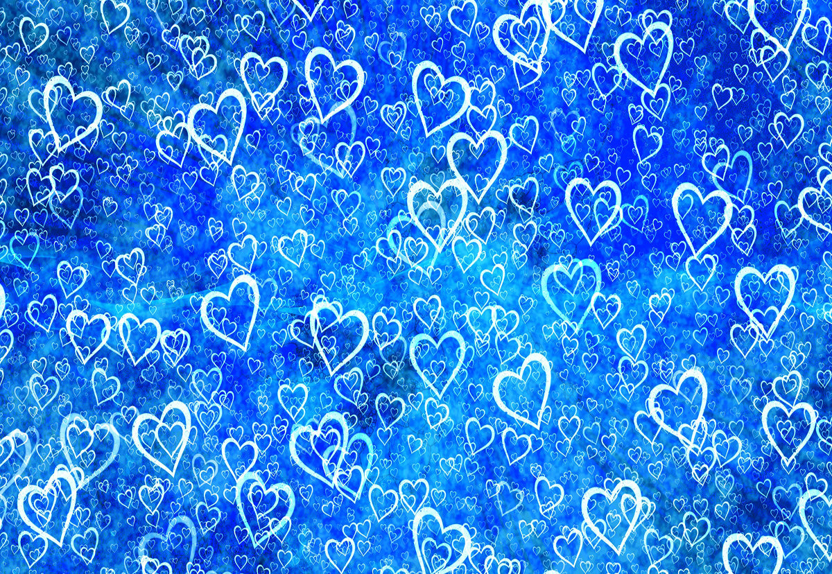 Blue Theme White Heart Valentine's Day Photo Backdrops