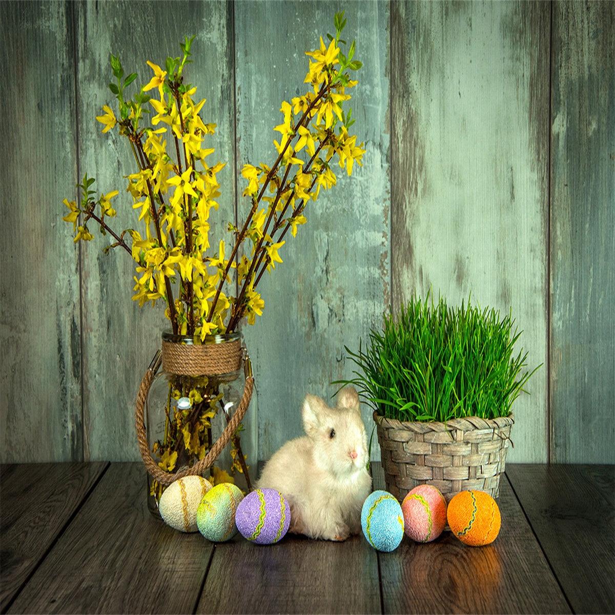 Vintage Wood Wall Rabbit Easter Photography Backdrops