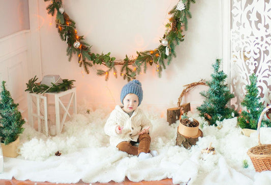 Winter Christmas Wreath Snow Photo Backdrop for Studio