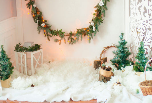 Winter Christmas Wreath Snow Photo Backdrop for Studio