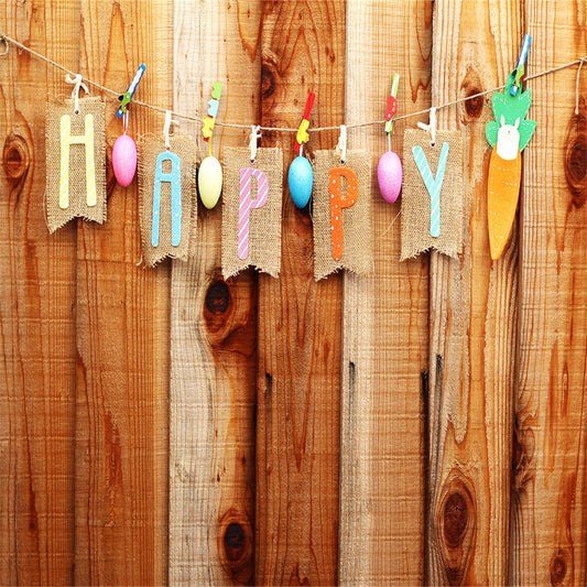 Happy Easter Wooden Wall Colorful Eggs Backdrop for Party