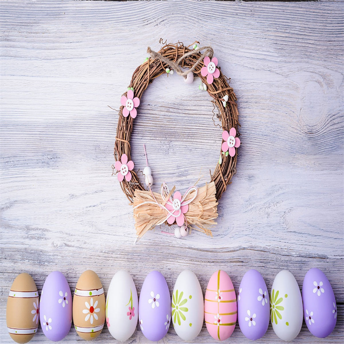 Lavender Easter Wood Wall Eggs Wreath Backdrop for Picture
