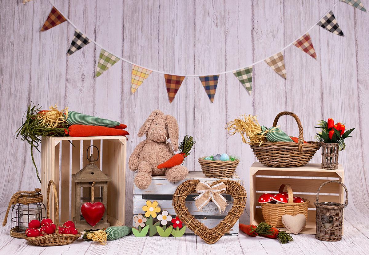 Lattice Flag Wood Floor Happy Easter Photography Backdrop
