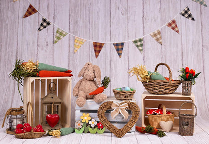 Lattice Flag Wood Floor Happy Easter Photography Backdrop