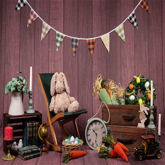 Dark Brown Wooden Rabbit Carrot Photography Backdrops