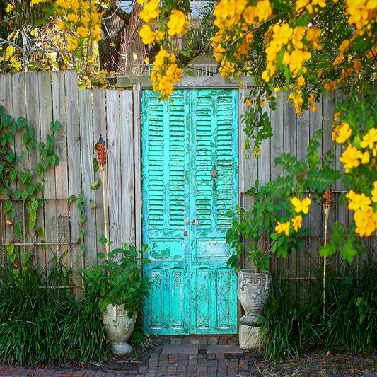 Spring Wood Door Flowers Vintage Photography Backdrops