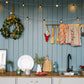 Christmas Kitchen Photography Backdrop Blue Wood Wall
