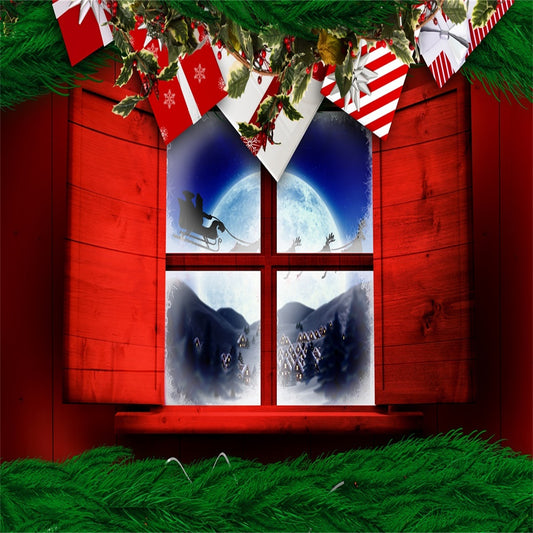 Santa Claus Christmas Red Window Backdrops