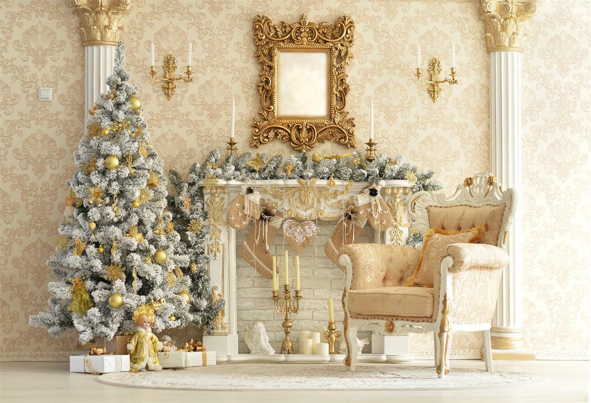 Golden Christmas Fabric Photography Backdrops