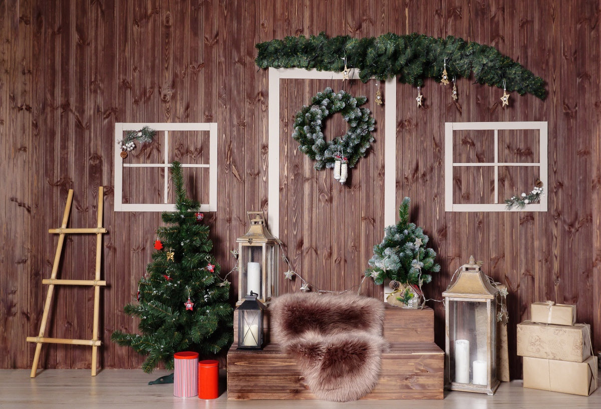 Christmas Backdrop Brown Wood Wall Photography Prop