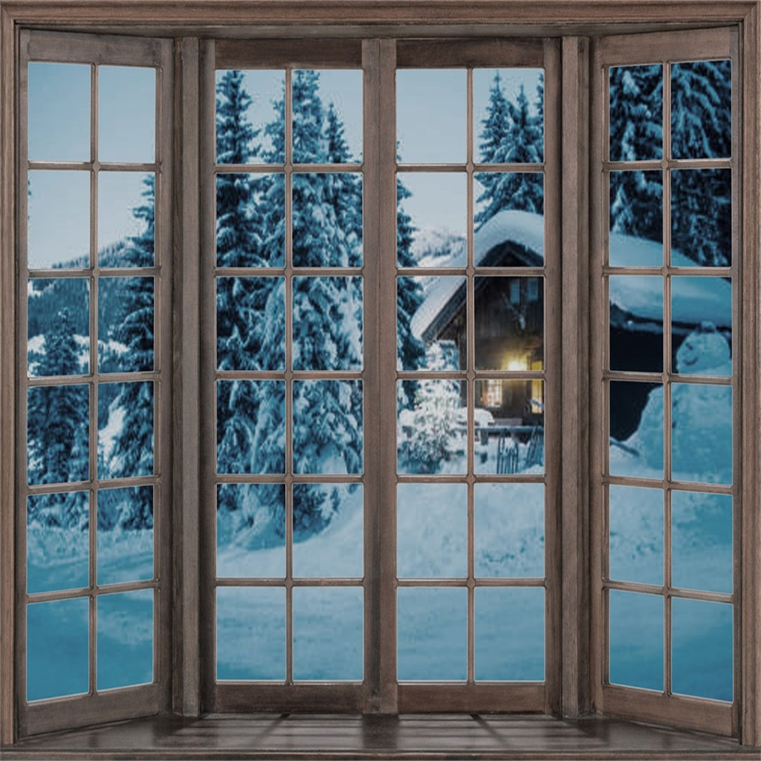 Winter Snow Wood Vintage Window Backdrop for Christmas – Starbackdrop