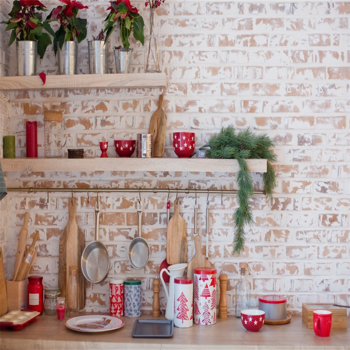 Red Christmas Kitchen Wall Photo Backdrops