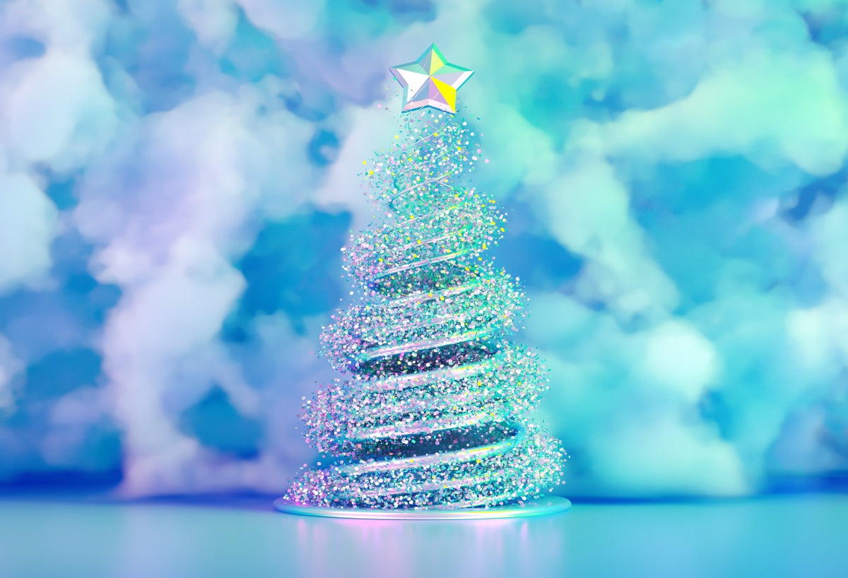 Blue Sky Cloud Sliver Christmas Tree Backdrop