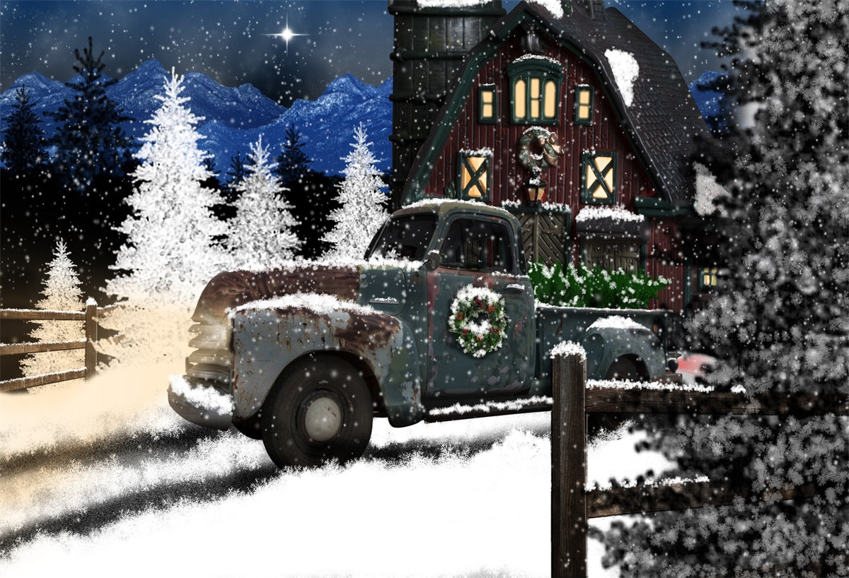 Old Truck Christmas Winter Snow Photo Backdrops