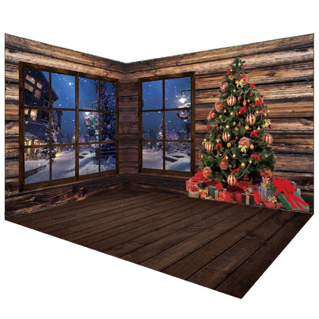 Vintage Wood Christmas Backdrops Room Set