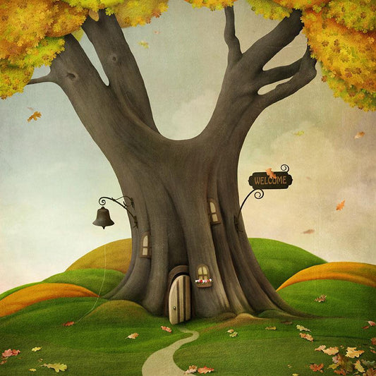 Cartoon Yellow Tree Leaves Background Autumn Scenery Photography Backdrop