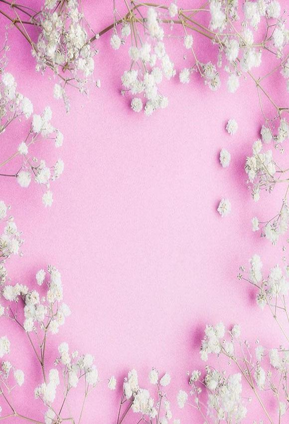 White Little Flowers Pink Background For Valentines Photography Backdrop