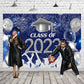 Blue and Silver Glitter Background 2022 Graduation Party Backdrop for Photography SBH0101