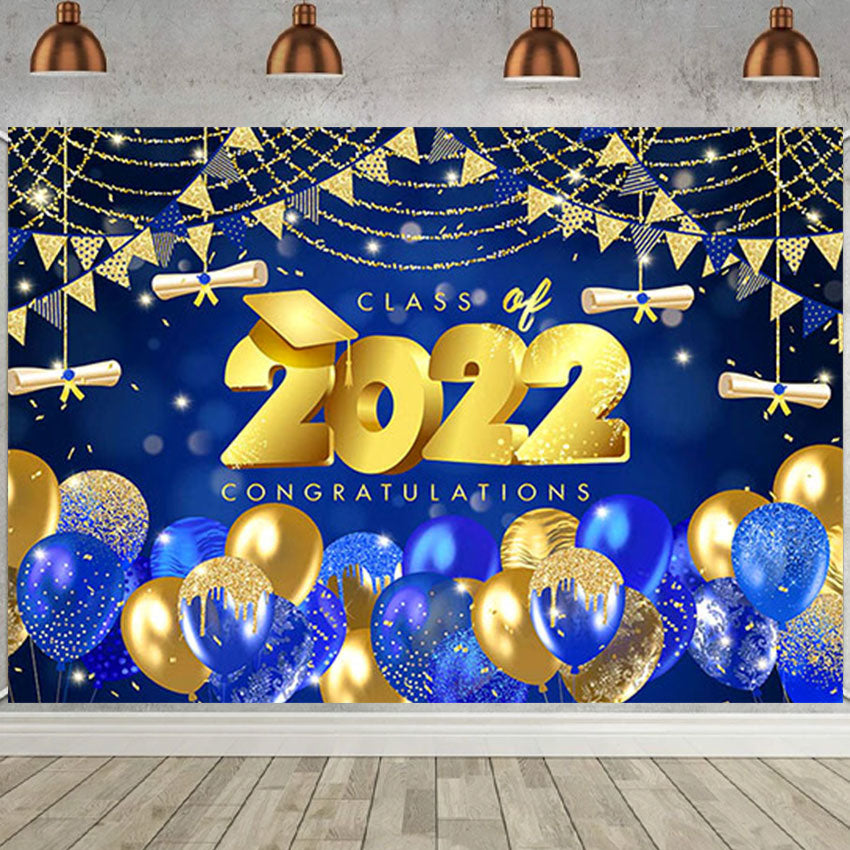 Blue and Golden Glitter Background 2022 Photography Backdrop Graduation Party Decorations SBH0103