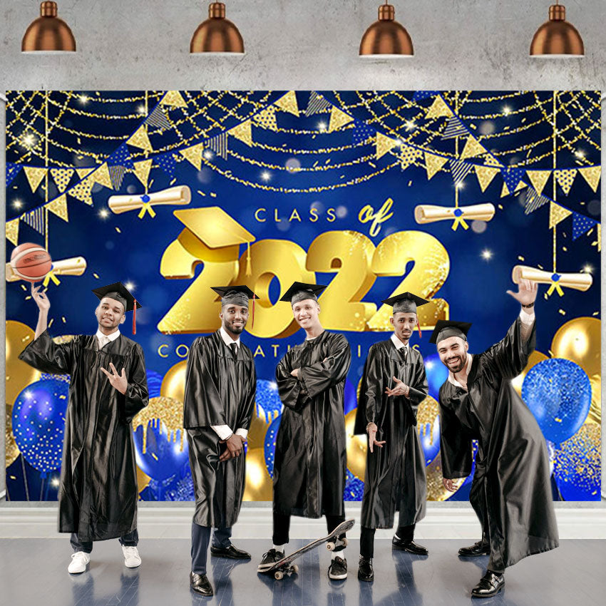 Blue and Golden Glitter Background 2022 Photography Backdrop Graduation Party Decorations SBH0103
