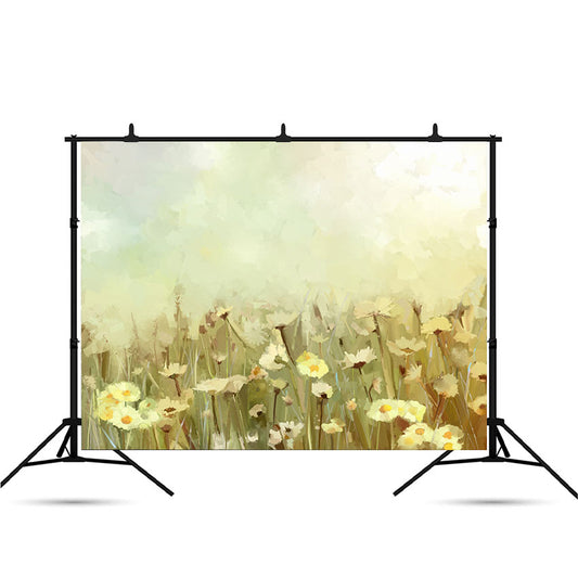 Vintage Oil Painting Daisy-chamomile Flowers Field at Sunrise Background Photo Backdrop SBH0025