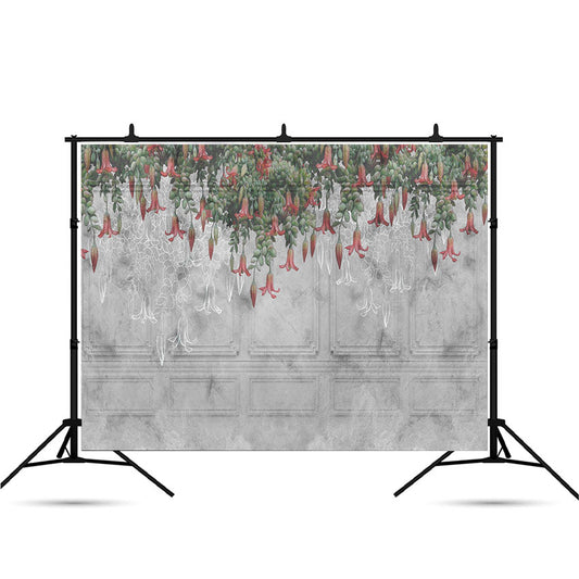 Drawn Tropical Exotic Flowers Concrete Gray Wall Backdrop for Photography SBH0039