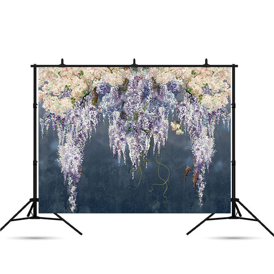 Beautiful Blooming Lilac Branches Blue Grunge Wall Flowers Backdrop for Photography SBH0040
