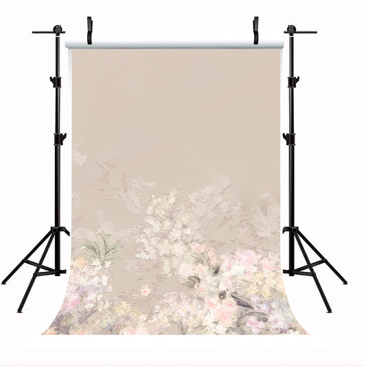 Graphic Wildflowers Painted on Concrete Grunge Wall Loft Modern Style Backdrop SBH0072
