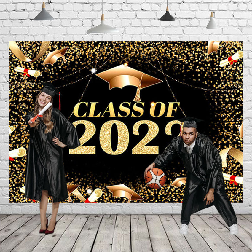 Golden Glitter 2022 College Graduation Backdrop Graduation Party Decorations SBH0091