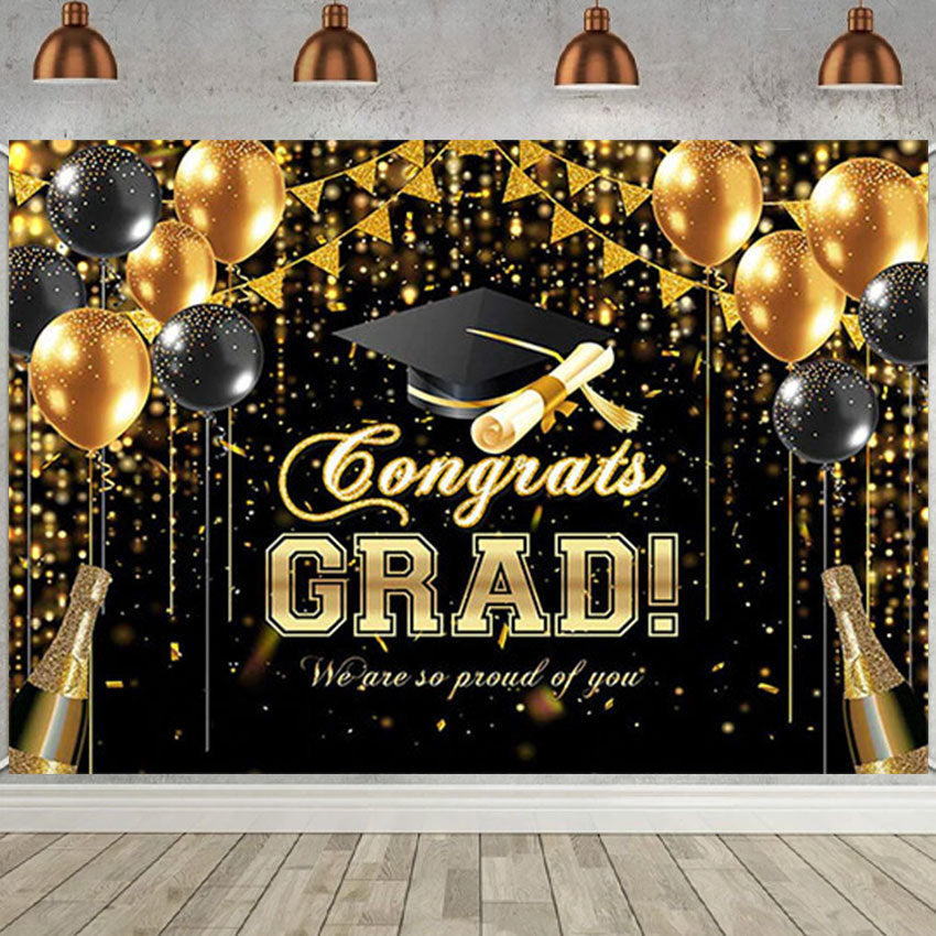 Champagne Gold Glitter 2022 Graduation Party Backdrop for Photography SBH0092