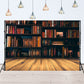 Blurred Image Many Old Books on Bookshelf In Library  Wooden Floor Backdrop SBH0105