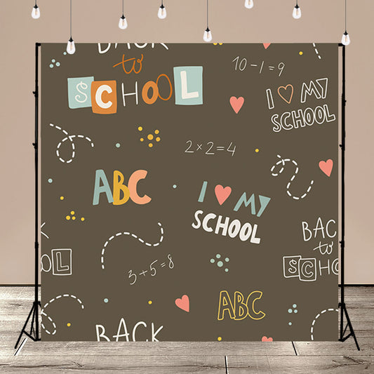 Back to School on Black Background with ABC I Love My School Phrases Backdrop SBH0111
