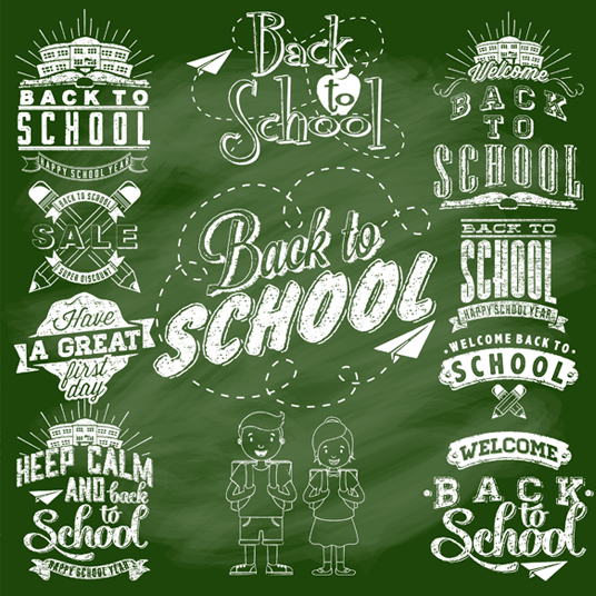 Back to School Calligraphic Designs Label Set On Chalkboard SBH0113