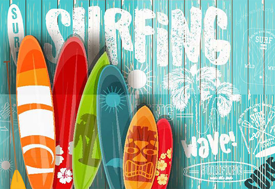 Colorful Surfboards on Blue Wooden Background Backdrop SBH0116