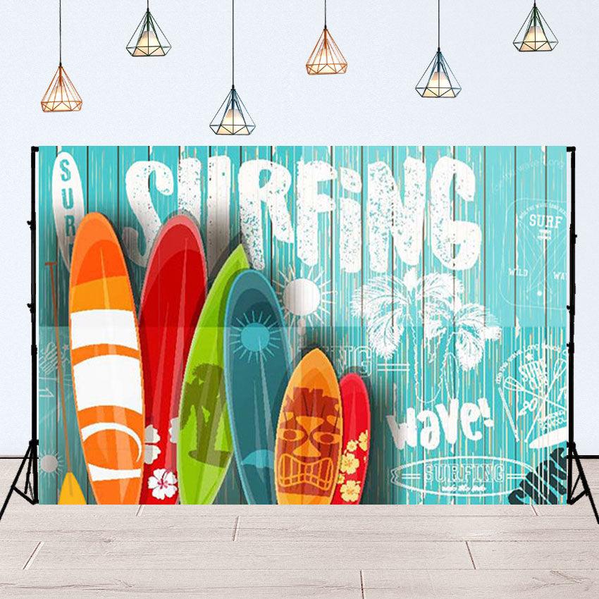 Colorful Surfboards on Blue Wooden Background Backdrop SBH0116