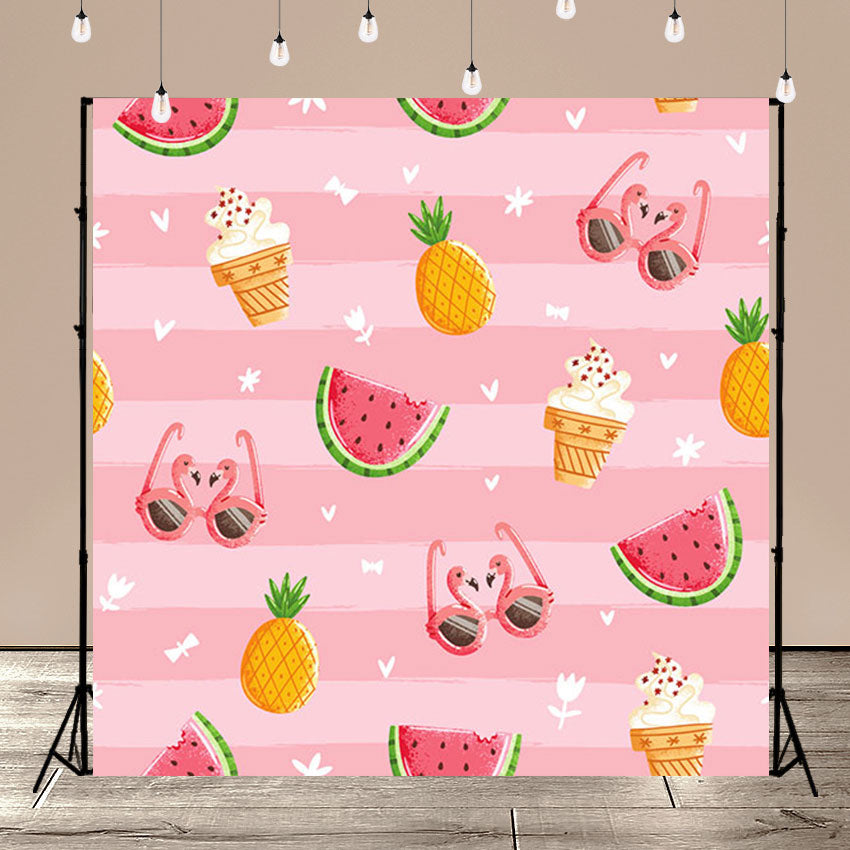 Fun Pink Summer Seamless Pattern Watermelon Ice Cream Backdrop SBH0117