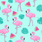 Summer Pattern with Flamingos Watermelon and Tropical Leaves Background for Photo SBH0118
