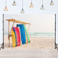 Colorful Surf Boards for Rent on Sandy Beach Backdrop for Photo SBH0119